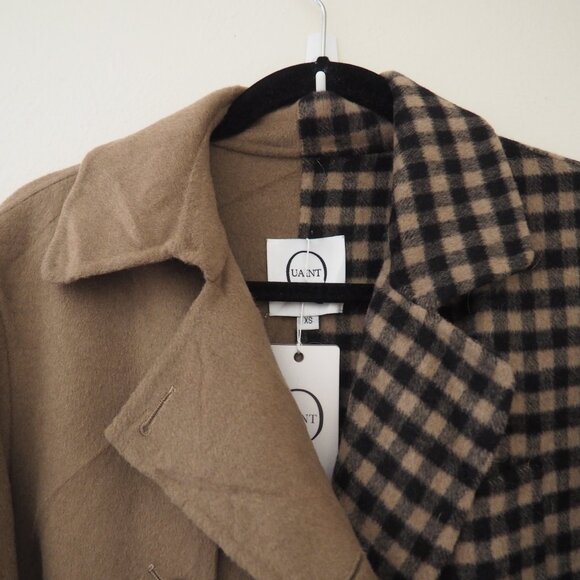Nwt Quaint Josephine Double Breasted Khaki Patchwork Check Coat sz xs - Picture 8 of 10
